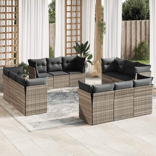 Set Divano Giardino 12 pz con Cuscini Grigio Chiaro Polyrattan - homemem39