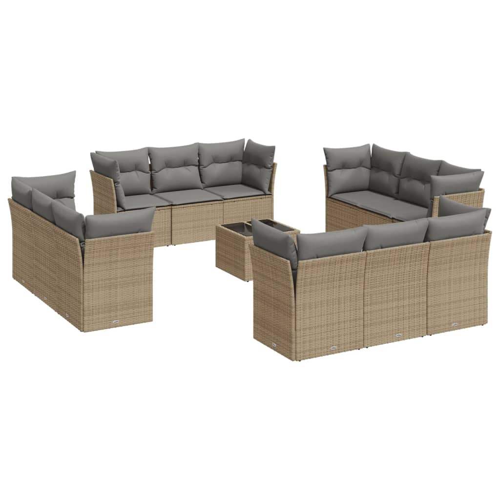 Set Divano da Giardino 13 pz con Cuscini Beige in Polyrattan - homemem39