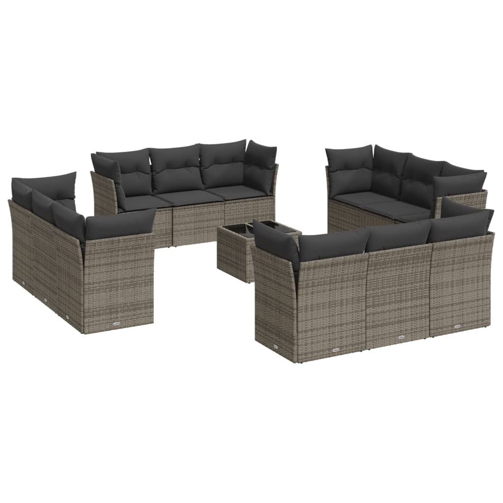 Set Divani da Giardino 13 pz con Cuscini Grigio in Polyrattan