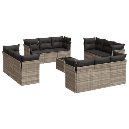 Set Divani Giardino 13 pz con Cuscini Grigio Chiaro Polyrattan - homemem39