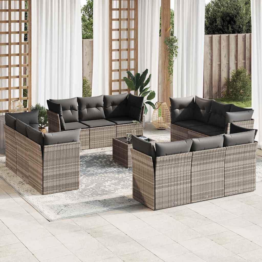 Set Divani Giardino 13 pz con Cuscini Grigio Chiaro Polyrattan - homemem39