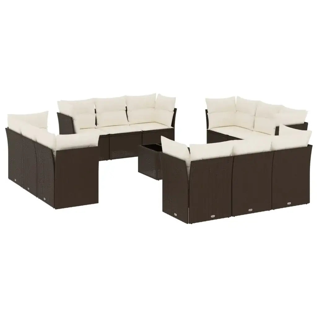 Set Divani da Giardino 13 pz con Cuscini Marrone in Polyrattan - homemem39