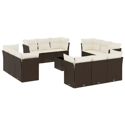 Set Divani da Giardino 13 pz con Cuscini Marrone in Polyrattan - homemem39