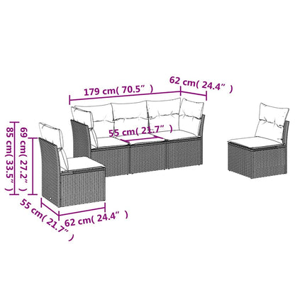 Set Divani da Giardino 5 pz con Cuscini in Polyrattan Nero