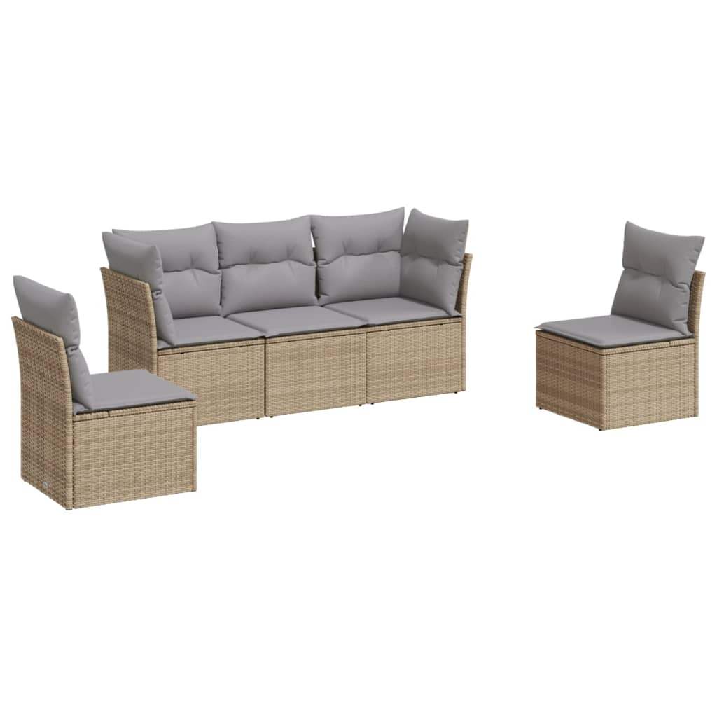 Set Divano da Giardino 5 pz con Cuscini Beige in Polyrattan - homemem39
