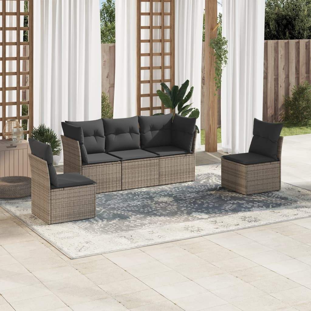 Set Divano da Giardino 5 pz con Cuscini Grigio in Polyrattan - homemem39