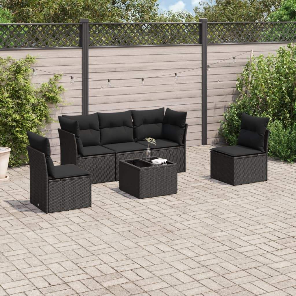 Set Divano da Giardino 6 pz con Cuscini Nero in Polyrattan - homemem39