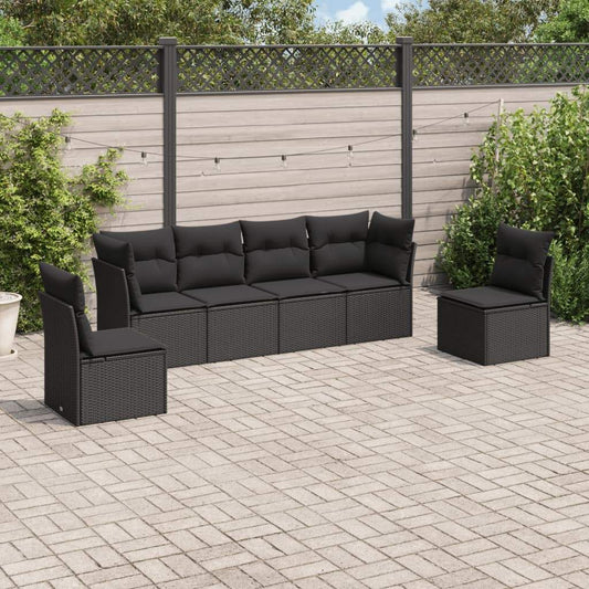 Set Divano da Giardino 6 pz con Cuscini Nero in Polyrattan - homemem39