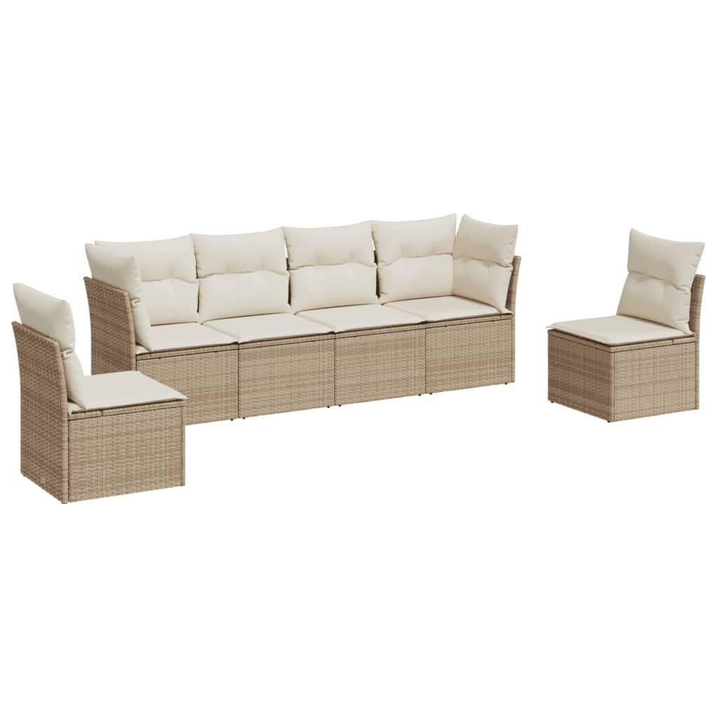 Set Divano da Giardino 6 pz con Cuscini Beige in Polyrattan - homemem39