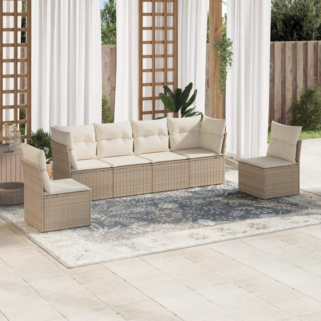 Set Divano da Giardino 6 pz con Cuscini Beige in Polyrattan - homemem39