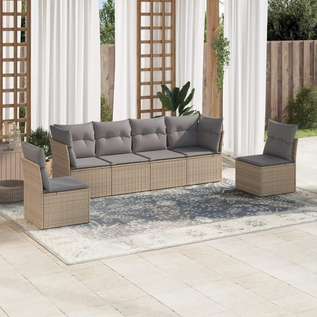 Set Divano da Giardino 6 pz con Cuscini Beige in Polyrattan - homemem39