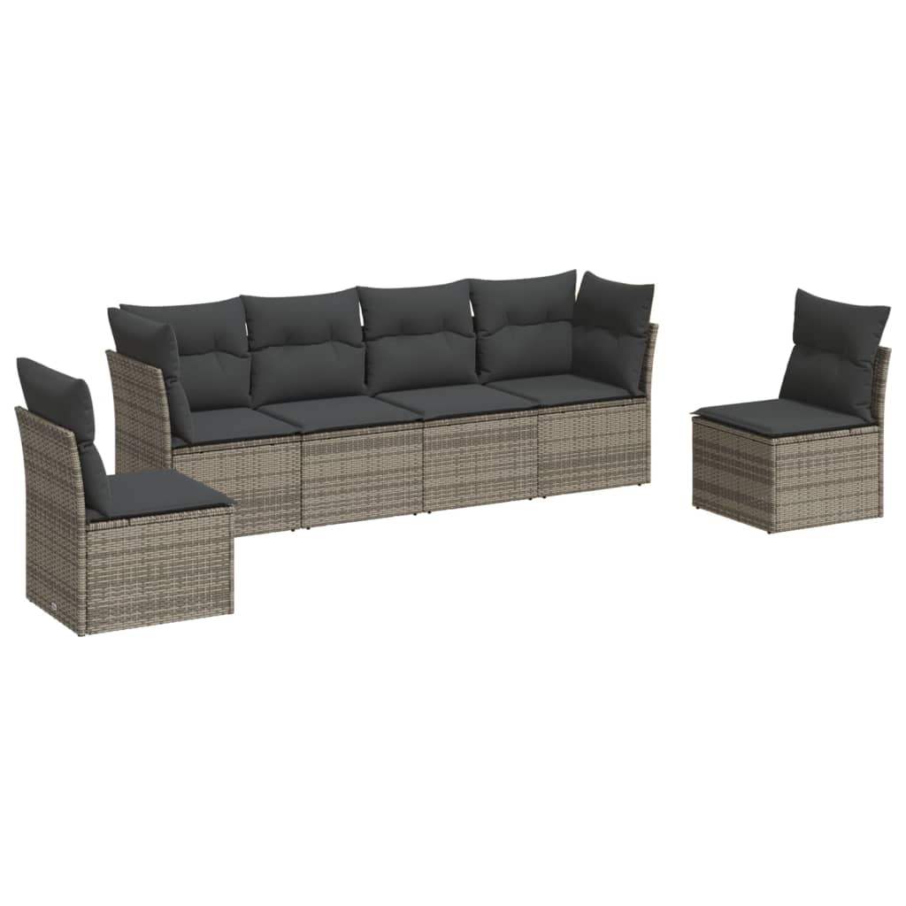 Set Divano da Giardino 6 pz con Cuscini Grigio in Polyrattan - homemem39