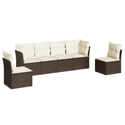 Set Divano da Giardino 6 pz con Cuscini Marrone in Polyrattan - homemem39