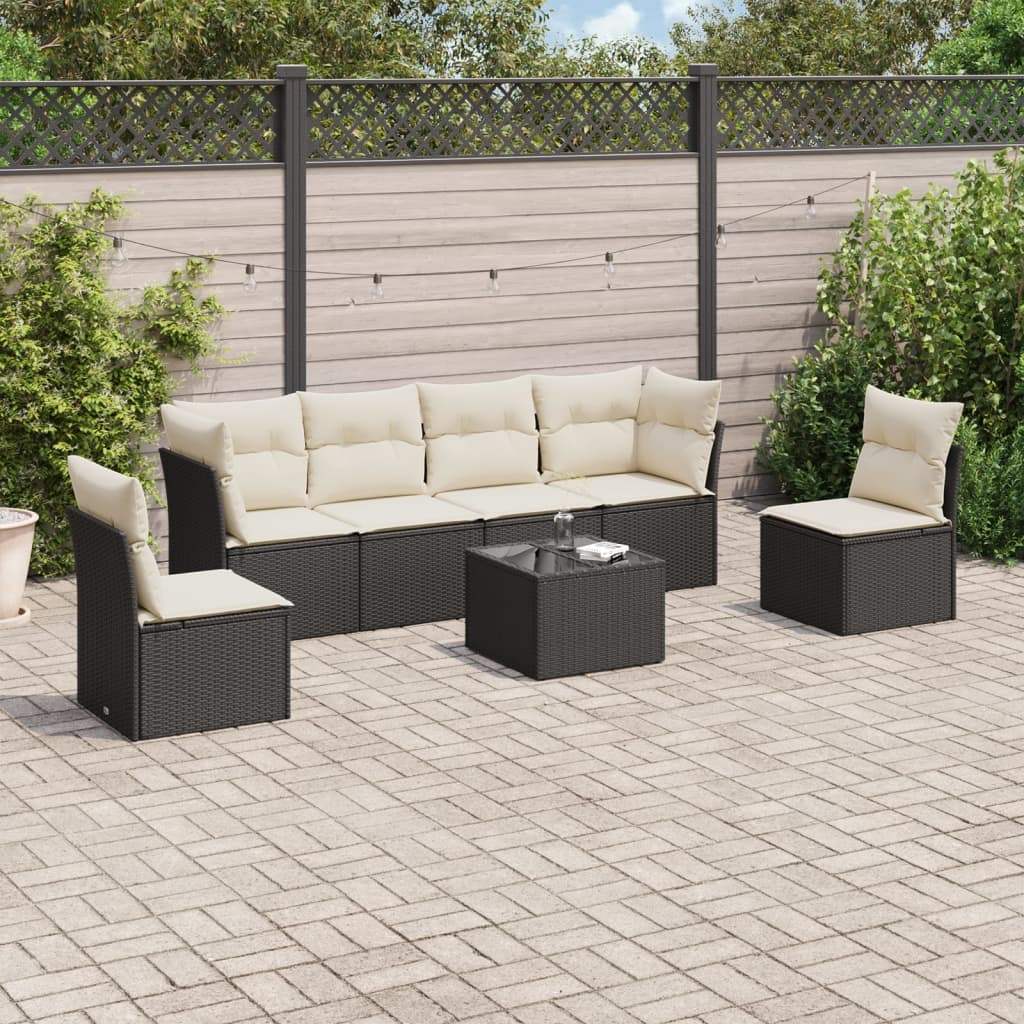 Set Divani da Giardino con Cuscini 7pz Nero Polyrattan - homemem39