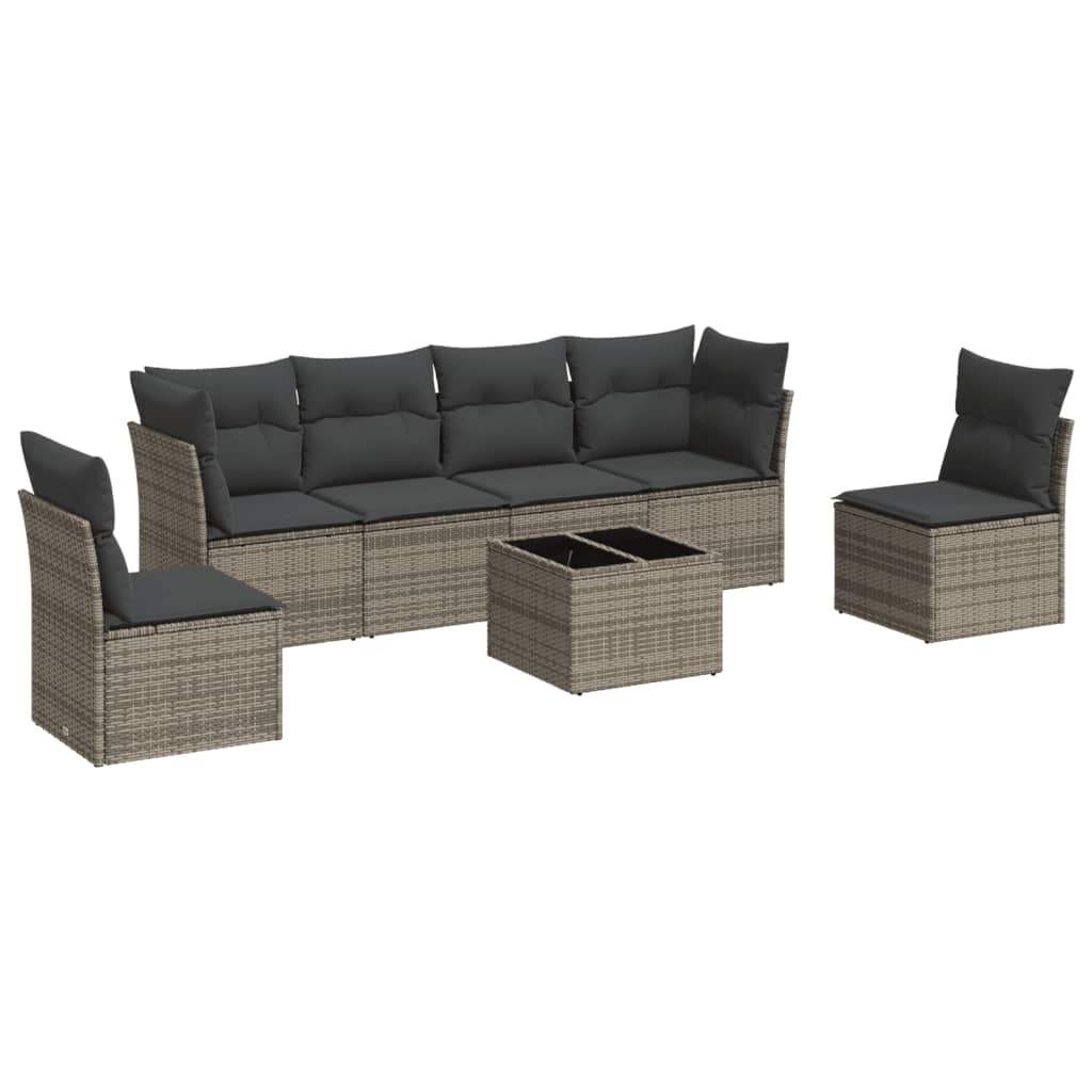 Set Divani da Giardino 7 pz con Cuscini Grigio in Polyrattan - homemem39