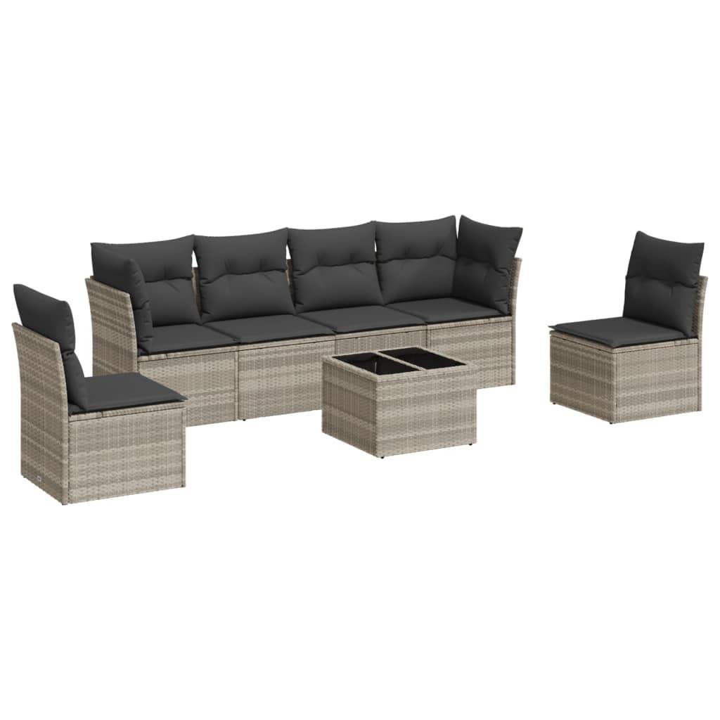 Set Divani da Giardino 7pz con Cuscini Grigio Chiaro Polyrattan - homemem39