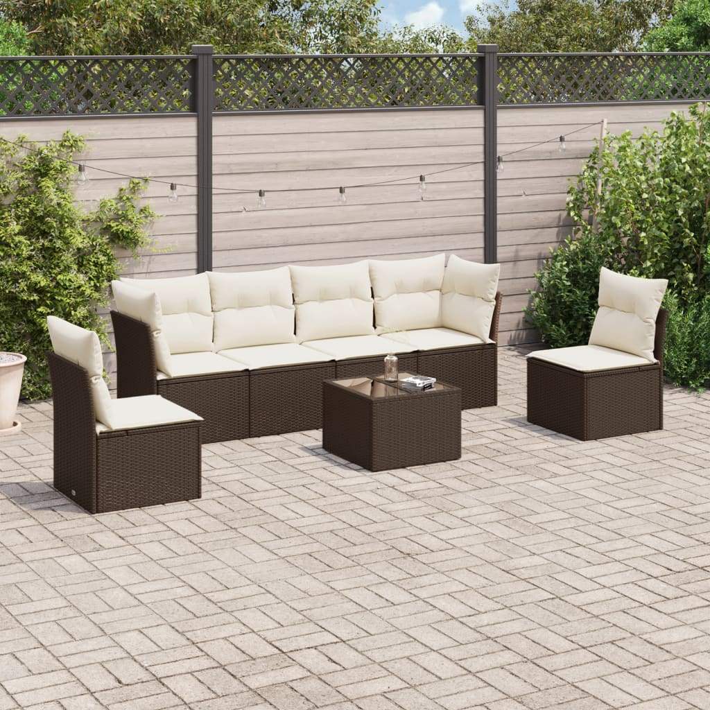 Set Divani da Giardino 7 pz con Cuscini Marrone in Polyrattan - homemem39