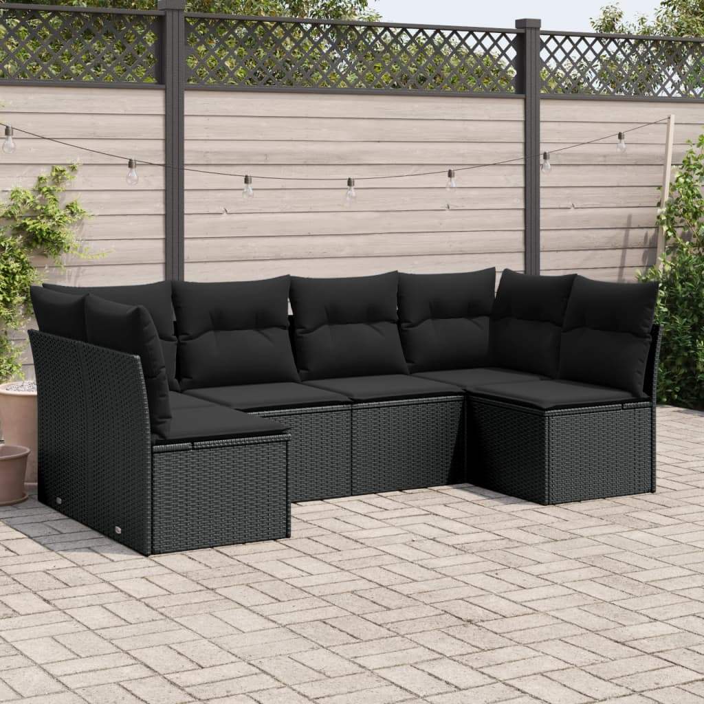 Set Divano da Giardino 6 pz con Cuscini Nero in Polyrattan - homemem39