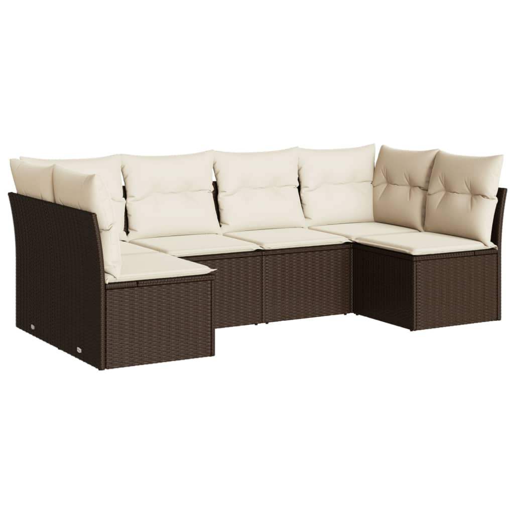 Set Divano da Giardino 6 pz con Cuscini Marrone in Polyrattan - homemem39