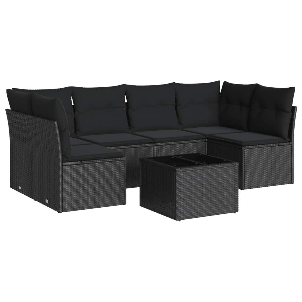 Set Divani da Giardino con Cuscini 7pz Nero Polyrattan - homemem39