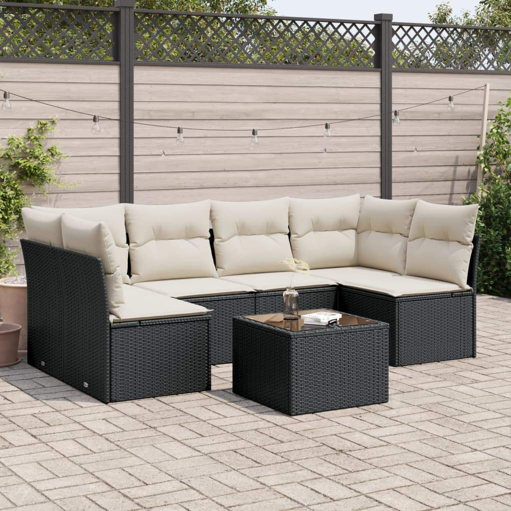 Set Divani da Giardino con Cuscini 7pz Nero Polyrattan - homemem39