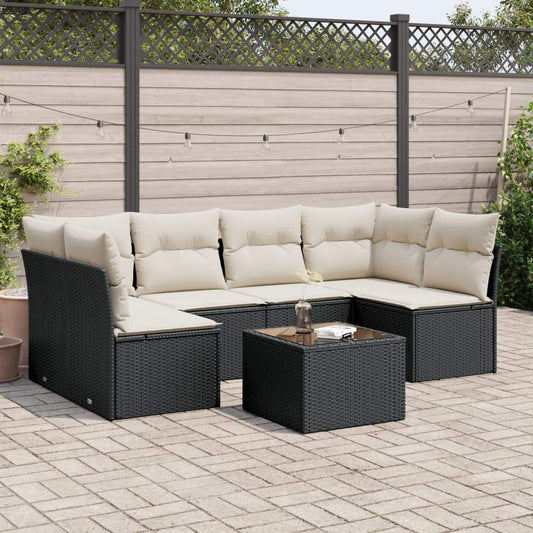 Set Divani da Giardino con Cuscini 7pz Nero Polyrattan - homemem39