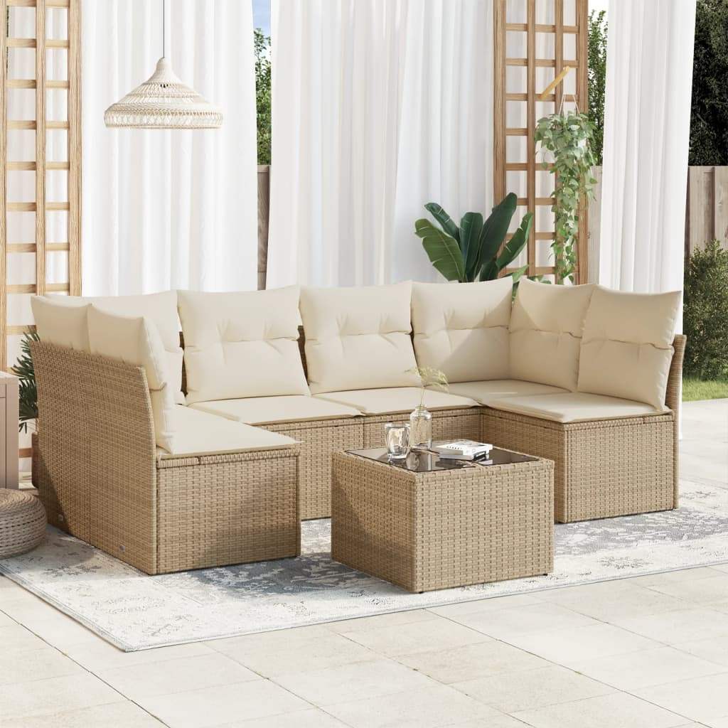 Set Divani da Giardino 7 pz con Cuscini Beige in Polyrattan - homemem39