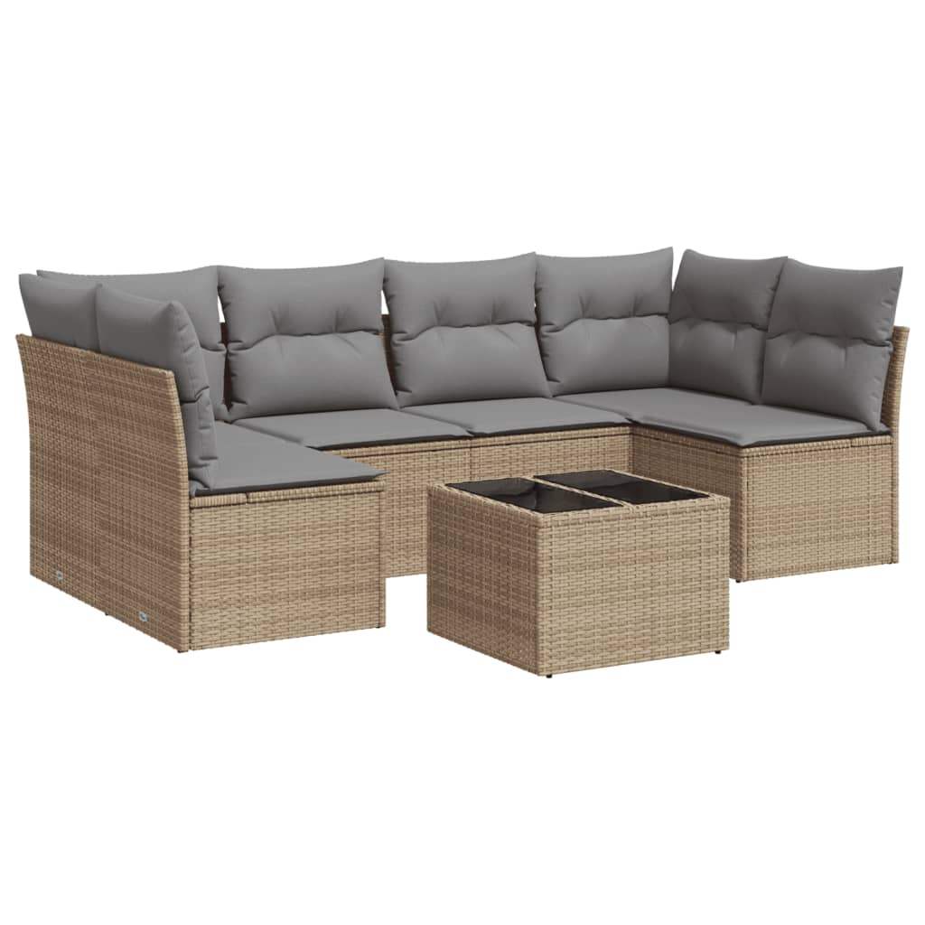 Set Divani da Giardino 7 pz con Cuscini Beige in Polyrattan - homemem39