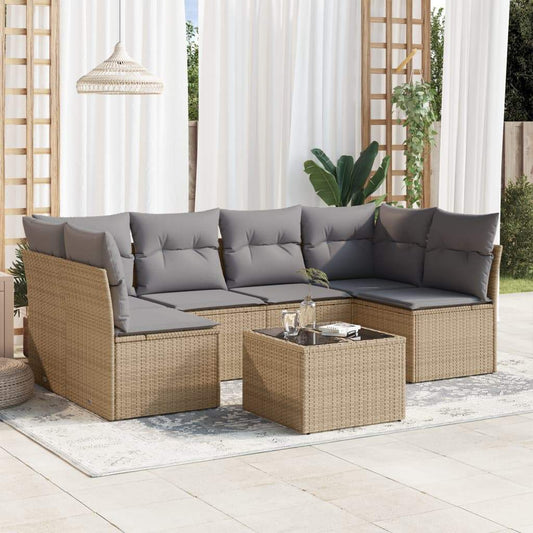 Set Divani da Giardino 7 pz con Cuscini Beige in Polyrattan - homemem39