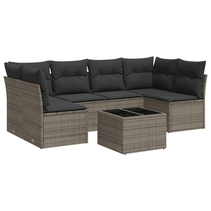 Set Divani da Giardino 7 pz con Cuscini Grigio in Polyrattan - homemem39