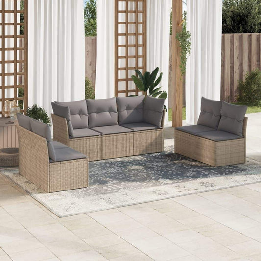 Set Divani da Giardino 7 pz con Cuscini Beige in Polyrattan - homemem39