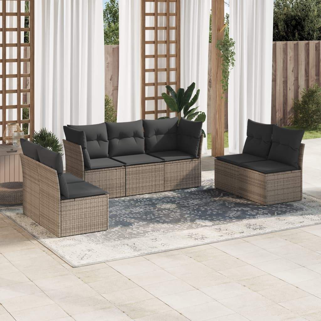 Set Divani da Giardino 7 pz con Cuscini Grigio in Polyrattan - homemem39