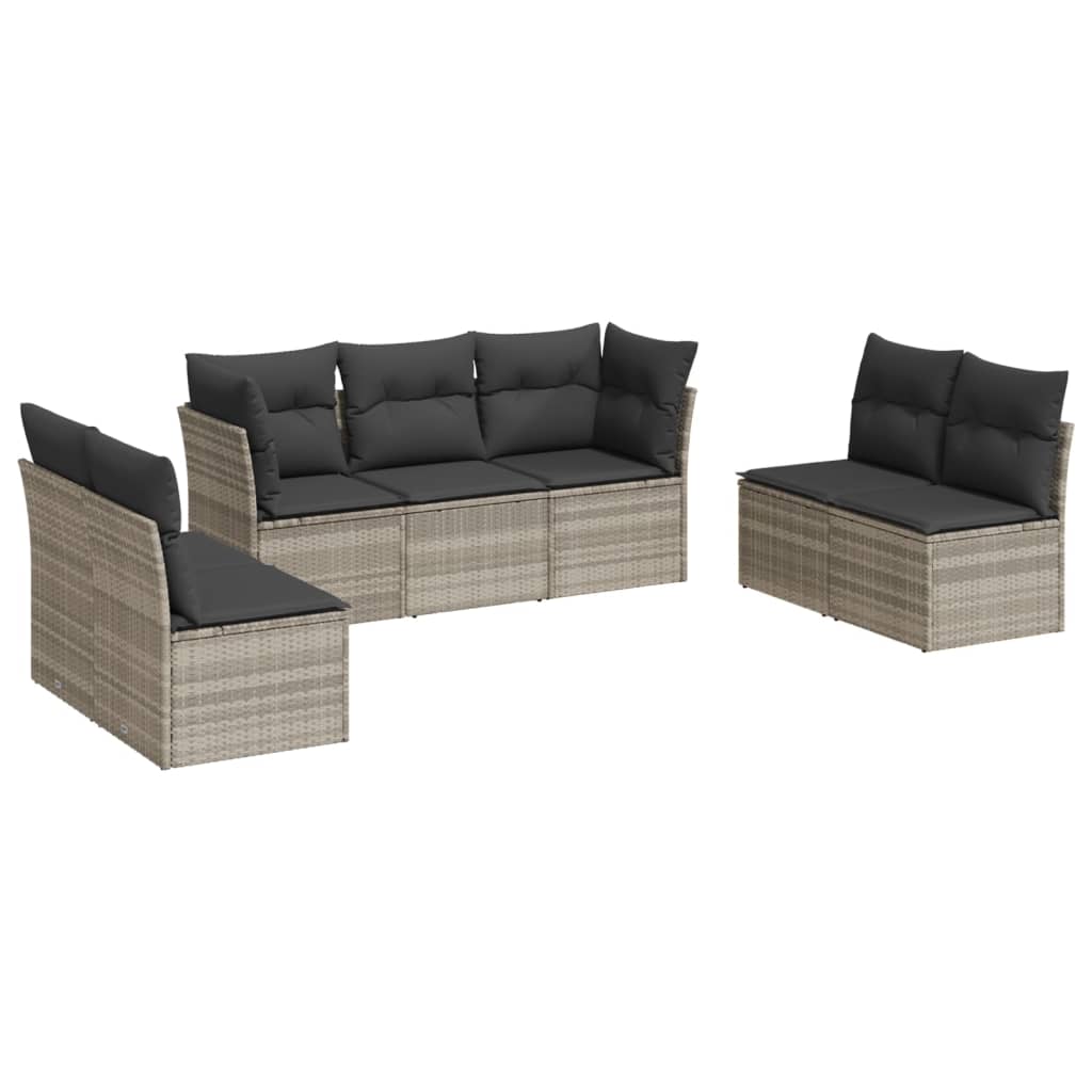 Set Divani da Giardino 7pz con Cuscini Grigio Chiaro Polyrattan