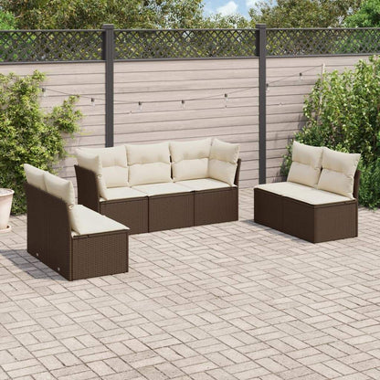 Set Divani da Giardino 7 pz con Cuscini Marrone in Polyrattan - homemem39