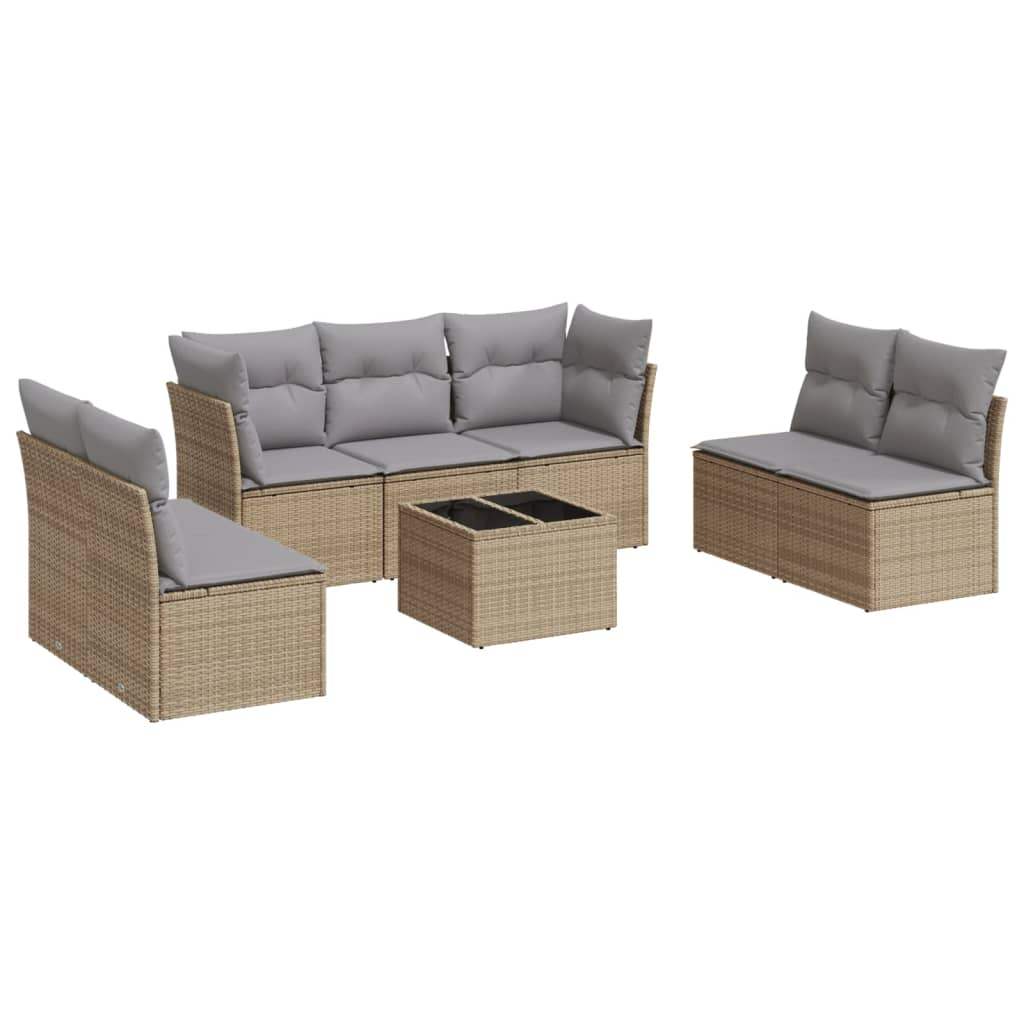 Set Divano da Giardino 8 pz con Cuscini Beige in Polyrattan - homemem39
