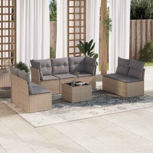 Set Divano da Giardino 8 pz con Cuscini Beige in Polyrattan - homemem39