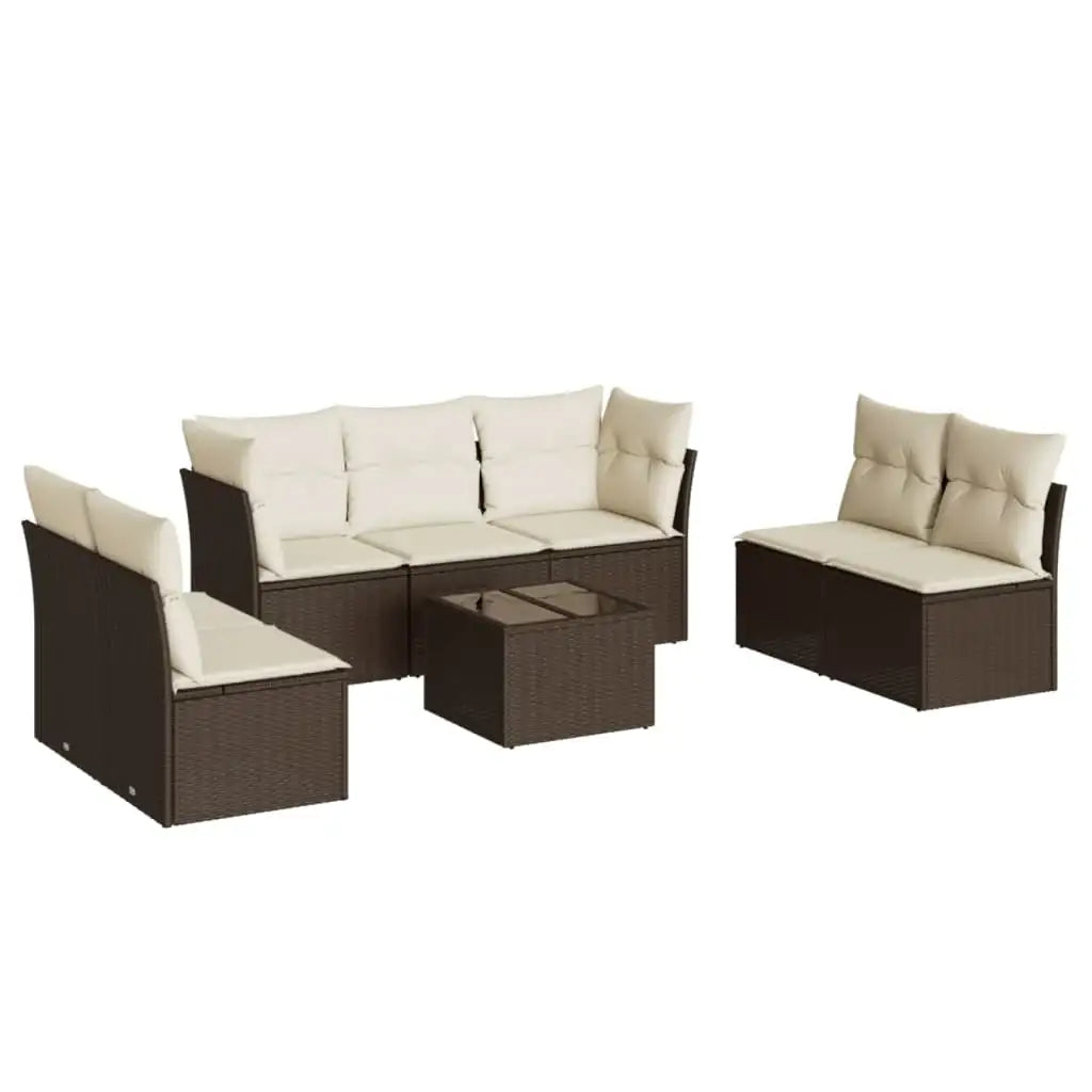 Set Divani da Giardino 8 pz con Cuscini Marrone in Polyrattan - homemem39