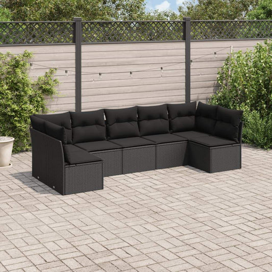 Set Divani da Giardino con Cuscini 7pz Nero Polyrattan - homemem39