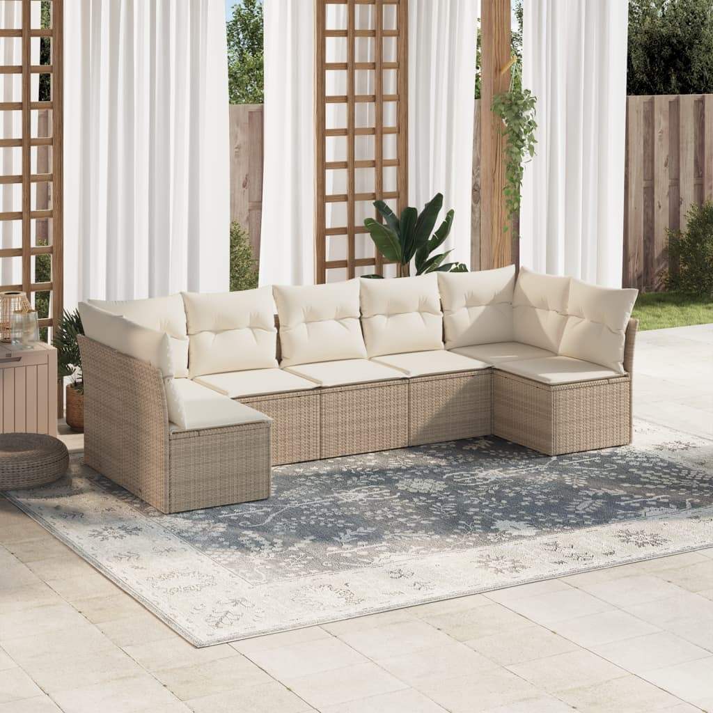 Set Divani da Giardino 7 pz con Cuscini Beige in Polyrattan - homemem39