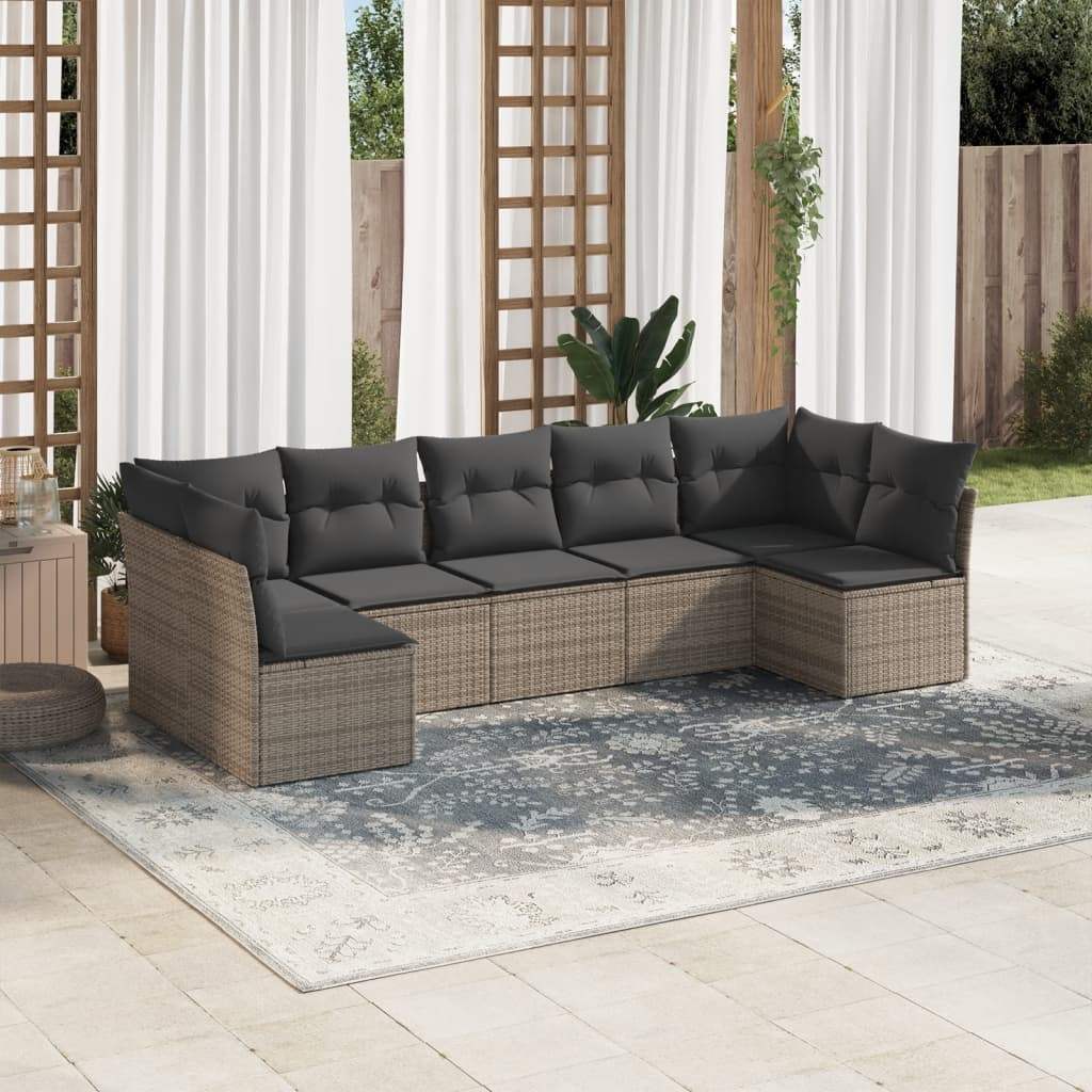 Set Divani da Giardino 7 pz con Cuscini Grigio in Polyrattan - homemem39