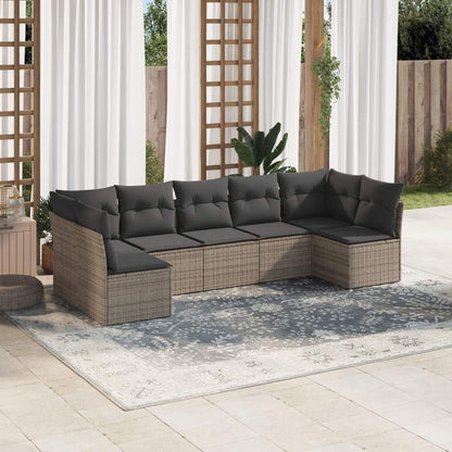 Set Divani da Giardino 7 pz con Cuscini Grigio in Polyrattan - homemem39