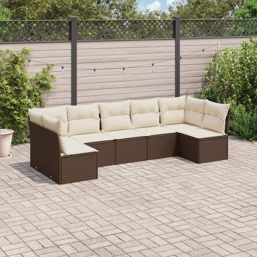 Set Divani da Giardino 7 pz con Cuscini Marrone in Polyrattan - homemem39