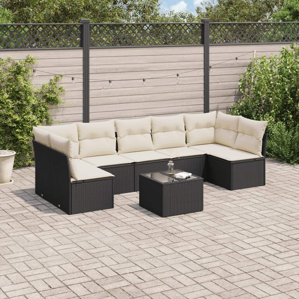 Set Divani da Giardino con Cuscini 8 pz Nero in Polyrattan - homemem39