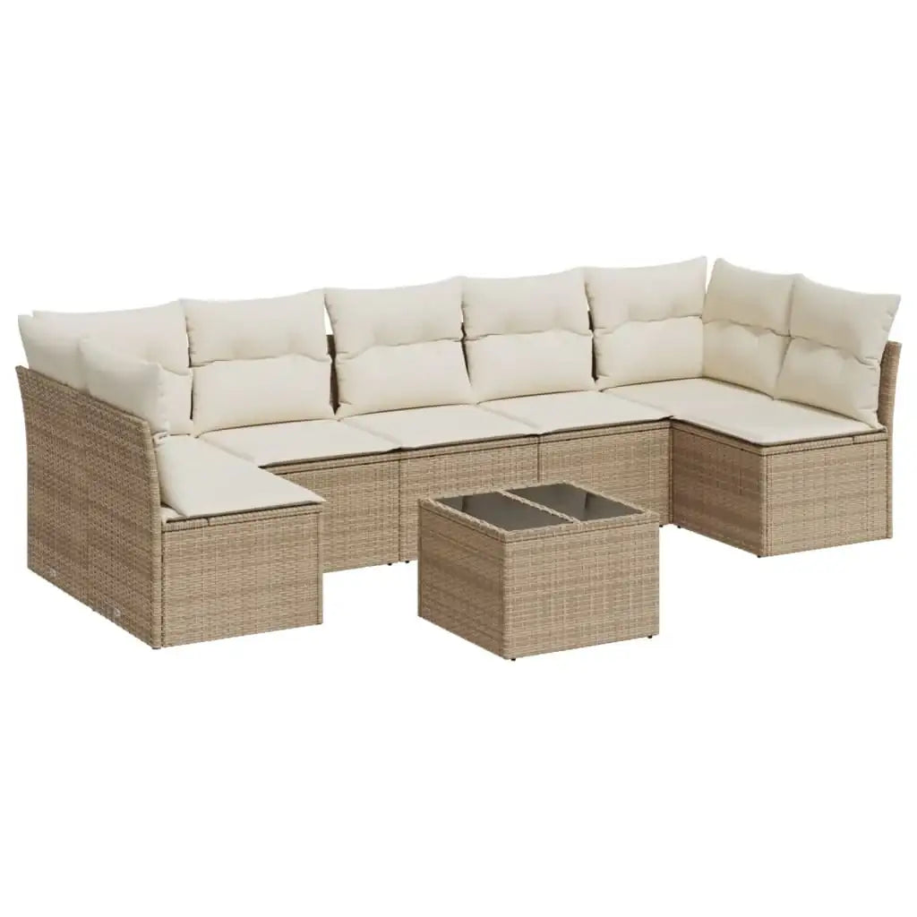 Set Divano da Giardino 8 pz con Cuscini Beige in Polyrattan - homemem39