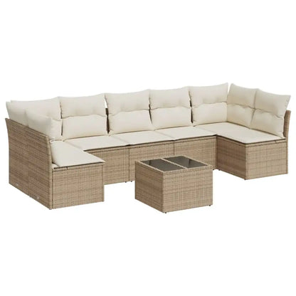 Set Divano da Giardino 8 pz con Cuscini Beige in Polyrattan - homemem39
