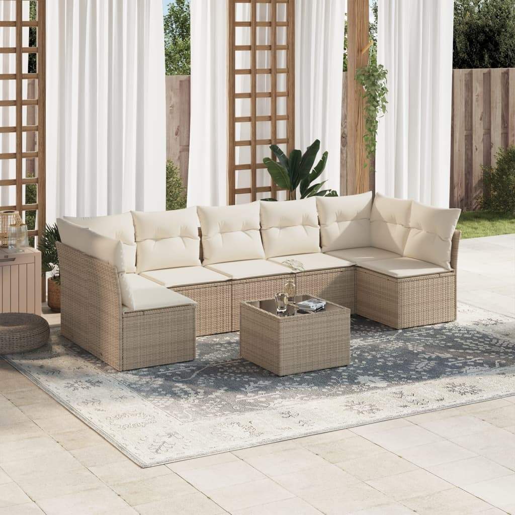 Set Divano da Giardino 8 pz con Cuscini Beige in Polyrattan - homemem39
