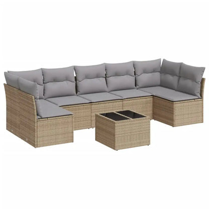 Set Divano da Giardino 8 pz con Cuscini Beige in Polyrattan - homemem39