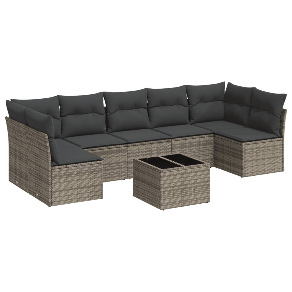 Set Divano da Giardino 8 pz con Cuscini Grigio in Polyrattan