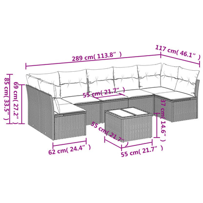 Set Divano da Giardino 8 pz con Cuscini Grigio in Polyrattan