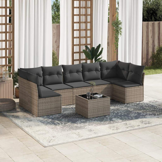 Set Divano da Giardino 8 pz con Cuscini Grigio in Polyrattan - homemem39